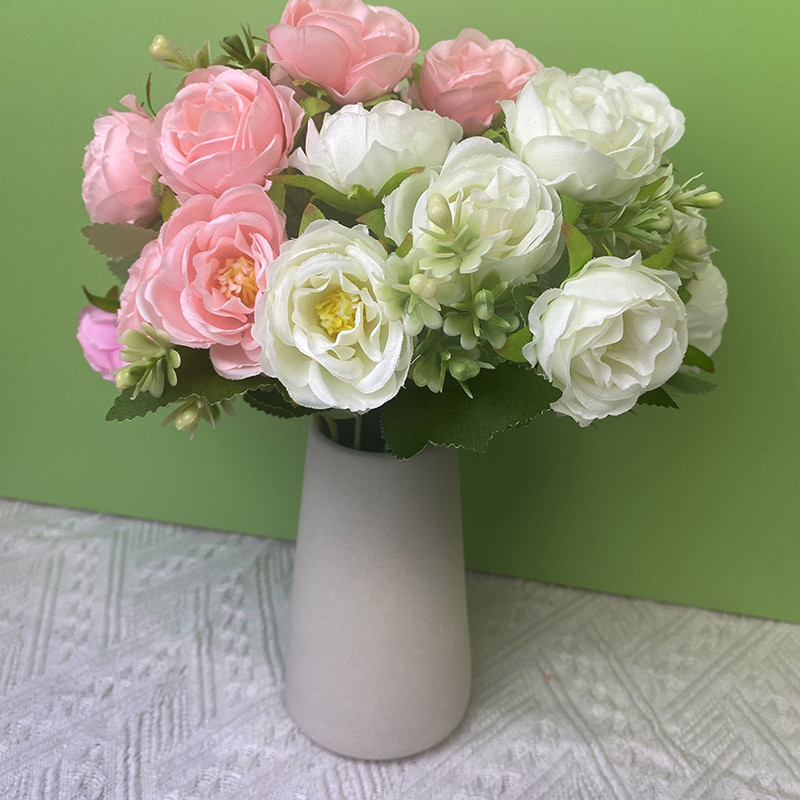 10 galviņas Mākslīgie ziedi Peonija Rozā, Balta Zīda Rozes Līgavas Pušķis Zieds Kāzu Galda ballītei Dekoratīvs DIY Dāvanu dekors
