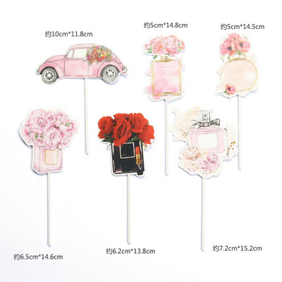 Parfimērijas lūpu krāsa Paris Cake Topper Girls Happy Birthday Dekorācija Kāzu Līgavas Ballīte Vecpuišu Cupcake Toppers Dekors