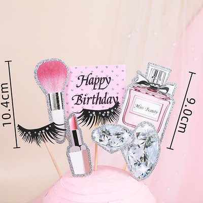 Parfimērijas lūpu krāsa Paris Cake Topper Girls Happy Birthday Dekorācija Kāzu Līgavas Ballīte Vecpuišu Cupcake Toppers Dekors