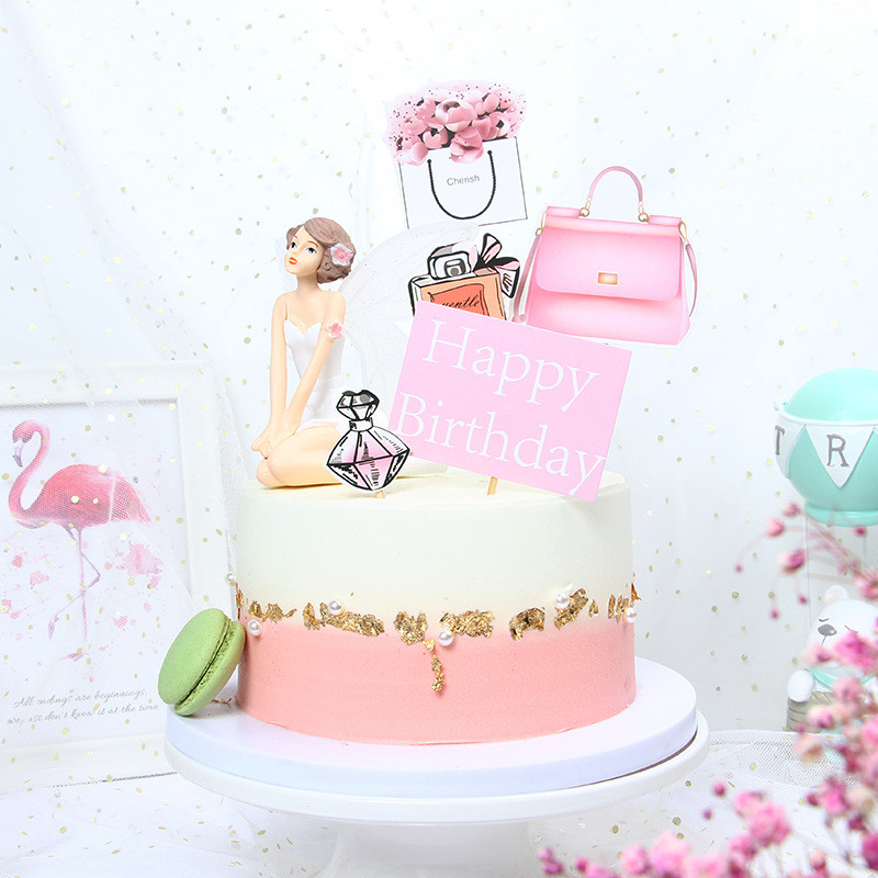 Parfimērijas lūpu krāsa Paris Cake Topper Girls Happy Birthday Dekorācija Kāzu Līgavas Ballīte Vecpuišu Cupcake Toppers Dekors