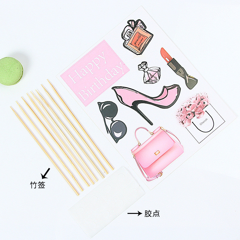 Parfimērijas lūpu krāsa Paris Cake Topper Girls Happy Birthday Dekorācija Kāzu Līgavas Ballīte Vecpuišu Cupcake Toppers Dekors