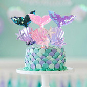 1db Sellőfarkú flitteres tortafedő Muffin Cupcake Topsor sellő témájú esküvői gyerekeknek születésnapi tortadíszekhez