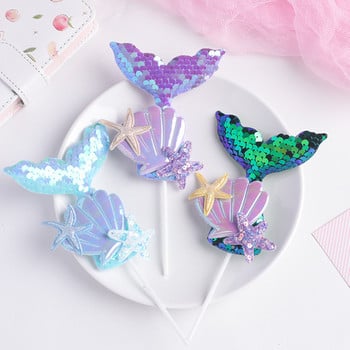 1 τμχ Mermaid Tail Sequin Cake Topper Muffin Cupcake Toppers for Mermaid Wedding Kids Birthday Party Διακοσμήσεις τούρτας