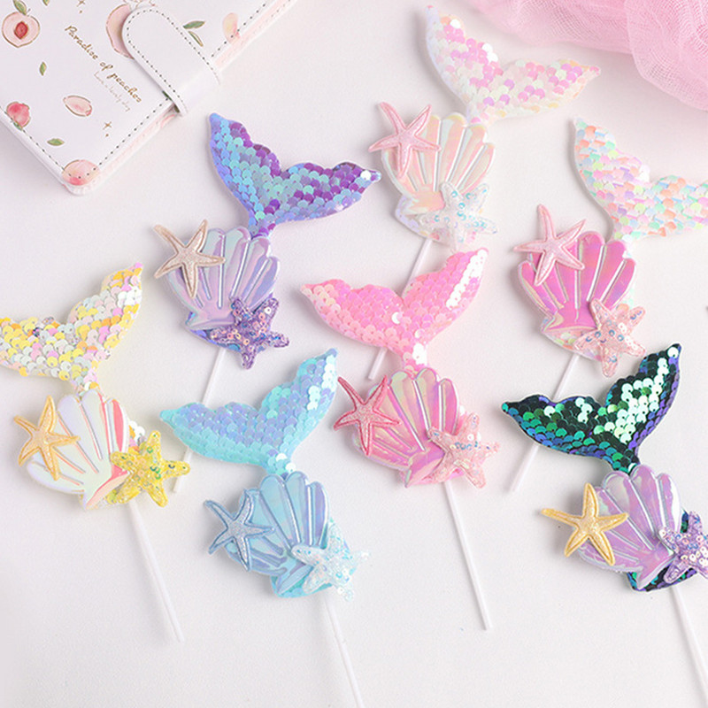 1db Sellőfarkú flitteres tortafedő Muffin Cupcake Topsor sellő témájú esküvői gyerekeknek születésnapi tortadíszekhez