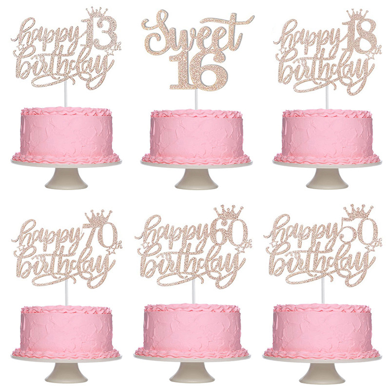Διακόσμηση για χαρούμενα γενέθλια τούρτα 13 16 18 21 30 40 50 60 70 Χρόνια Τούρτα γενεθλίων Topper για ενήλικες ψησίματος επιδόρπιο προμήθειες