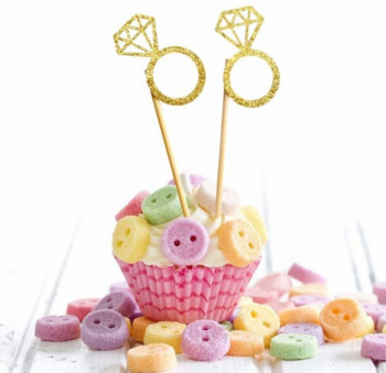 10 τμχ Cupcake Toppers Glitter Diamond Ring Cakes Toppers για την επέτειο γάμου Γενέθλια Valentines Hen Party Cake Διακόσμηση