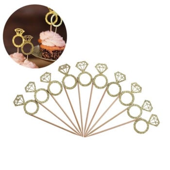 10 τμχ Cupcake Toppers Glitter Diamond Ring Cakes Toppers για την επέτειο γάμου Γενέθλια Valentines Hen Party Cake Διακόσμηση