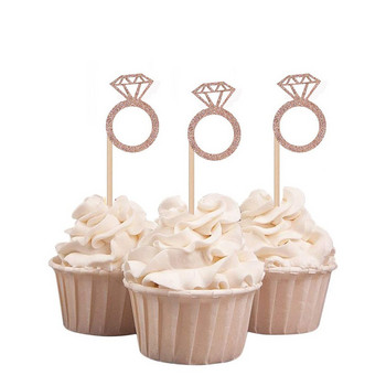 10 τμχ Cupcake Toppers Glitter Diamond Ring Cakes Toppers για την επέτειο γάμου Γενέθλια Valentines Hen Party Cake Διακόσμηση