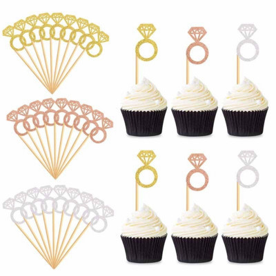 10 bucăți cupcake toppers cu sclipici inel cu diamante pentru prăjituri pentru căsătorie, aniversare, ziua de naștere, îndrăgostiți, petrecere de găină, decorare pentru tort