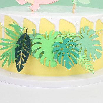 Dinosaur Happy Birthday Cake Toppers Green Leaf Cake Banner Dessert Jungle Safari Cake Decor Roar Birthday Party Decoration Kids