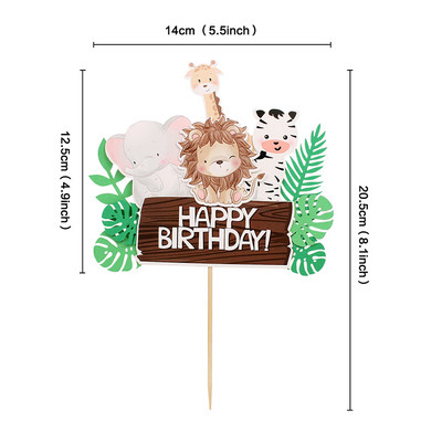 Dinosaur Happy Birthday Cake Toppers Green Leaf Cake Banner Επιδόρπιο Ζούγκλα Σαφάρι Διακόσμηση τούρτας Roar Birthday Party Διακόσμηση Παιδιά