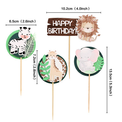 Dinosaur Happy Birthday Cake Toppers Green Leaf Cake Banner Επιδόρπιο Ζούγκλα Σαφάρι Διακόσμηση τούρτας Roar Birthday Party Διακόσμηση Παιδιά