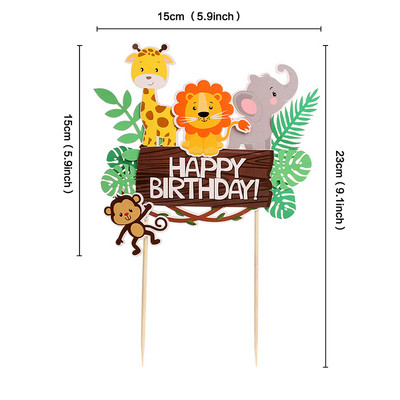 Dinosaur Happy Birthday Cake Toppers Green Leaf Cake Banner Επιδόρπιο Ζούγκλα Σαφάρι Διακόσμηση τούρτας Roar Birthday Party Διακόσμηση Παιδιά