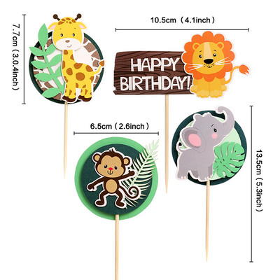 Dinosaur Happy Birthday Cake Toppers Green Leaf Cake Banner Επιδόρπιο Ζούγκλα Σαφάρι Διακόσμηση τούρτας Roar Birthday Party Διακόσμηση Παιδιά