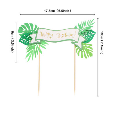 Dinosaur Happy Birthday Cake Toppers Green Leaf Cake Banner Επιδόρπιο Ζούγκλα Σαφάρι Διακόσμηση τούρτας Roar Birthday Party Διακόσμηση Παιδιά
