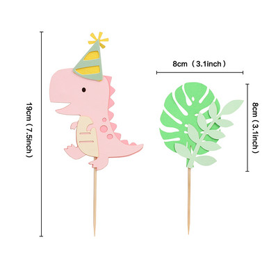 Dinosaur Happy Birthday Cake Toppers Green Leaf Cake Banner Επιδόρπιο Ζούγκλα Σαφάρι Διακόσμηση τούρτας Roar Birthday Party Διακόσμηση Παιδιά