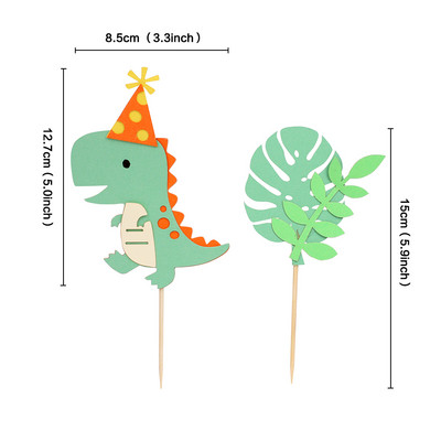 Dinosaur Happy Birthday Cake Toppers Green Leaf Cake Banner Επιδόρπιο Ζούγκλα Σαφάρι Διακόσμηση τούρτας Roar Birthday Party Διακόσμηση Παιδιά