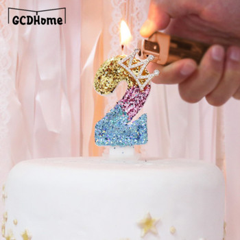 Свещи с номера за парти за рожден ден Блестяща златна розова корона Свещ за деца Момичета Момчета Парти за рожден ден Торта за торта Вложка Декорации