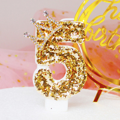 Κεριά Αριθμός πάρτι γενεθλίων Glitter Gold Pink Crown κερί για Παιδιά Κορίτσια Αγόρια Τούρτα Γενέθλια Ένθετο Διακοσμητικά