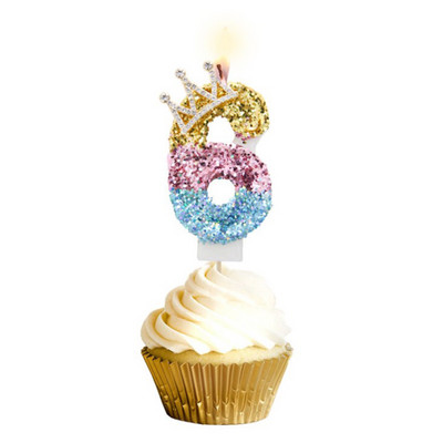 Κεριά Αριθμός πάρτι γενεθλίων Glitter Gold Pink Crown κερί για Παιδιά Κορίτσια Αγόρια Τούρτα Γενέθλια Ένθετο Διακοσμητικά