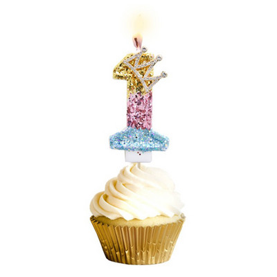Κεριά Αριθμός πάρτι γενεθλίων Glitter Gold Pink Crown κερί για Παιδιά Κορίτσια Αγόρια Τούρτα Γενέθλια Ένθετο Διακοσμητικά