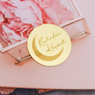 10db/csomag arany akril tükör Eid Mubarak cupcake toppers Ramadan Kareem tortafej