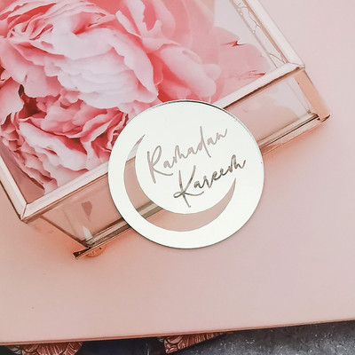 10db/csomag arany akril tükör Eid Mubarak cupcake toppers Ramadan Kareem tortafej