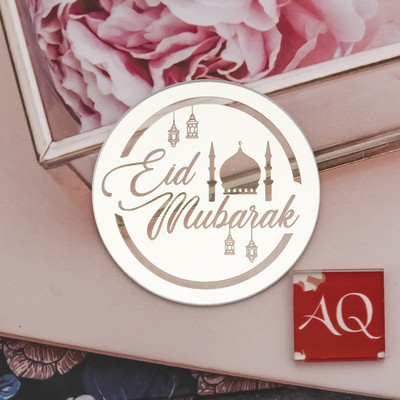 10db/csomag arany akril tükör Eid Mubarak cupcake toppers Ramadan Kareem tortafej