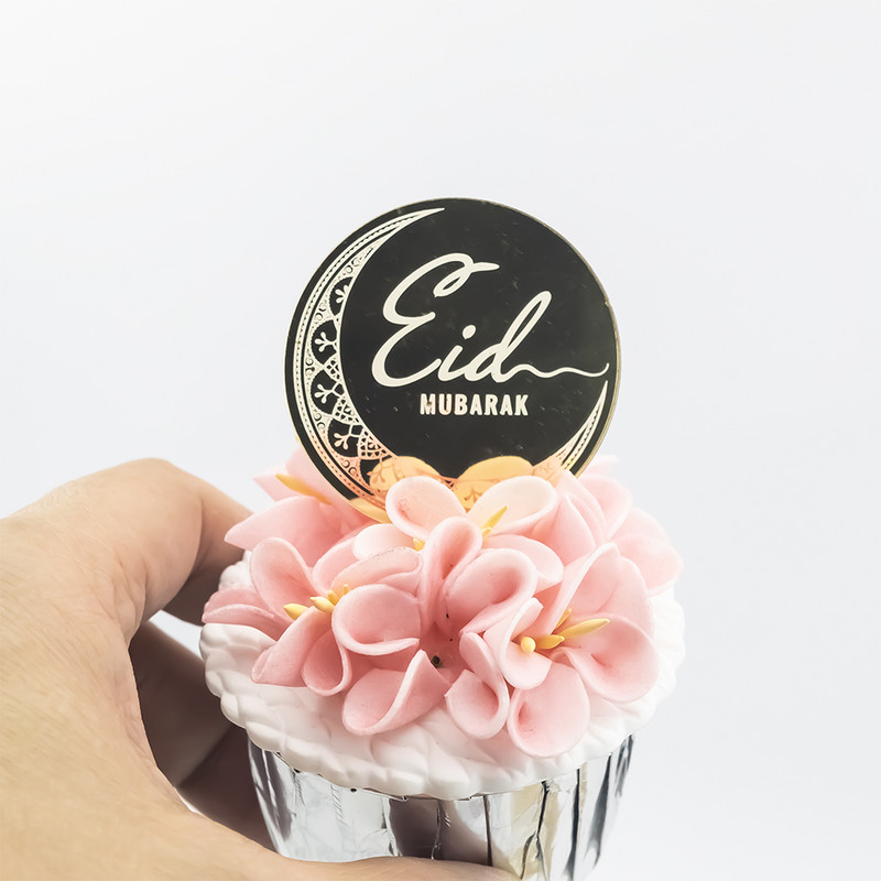 10db/csomag arany akril tükör Eid Mubarak cupcake toppers Ramadan Kareem tortafej
