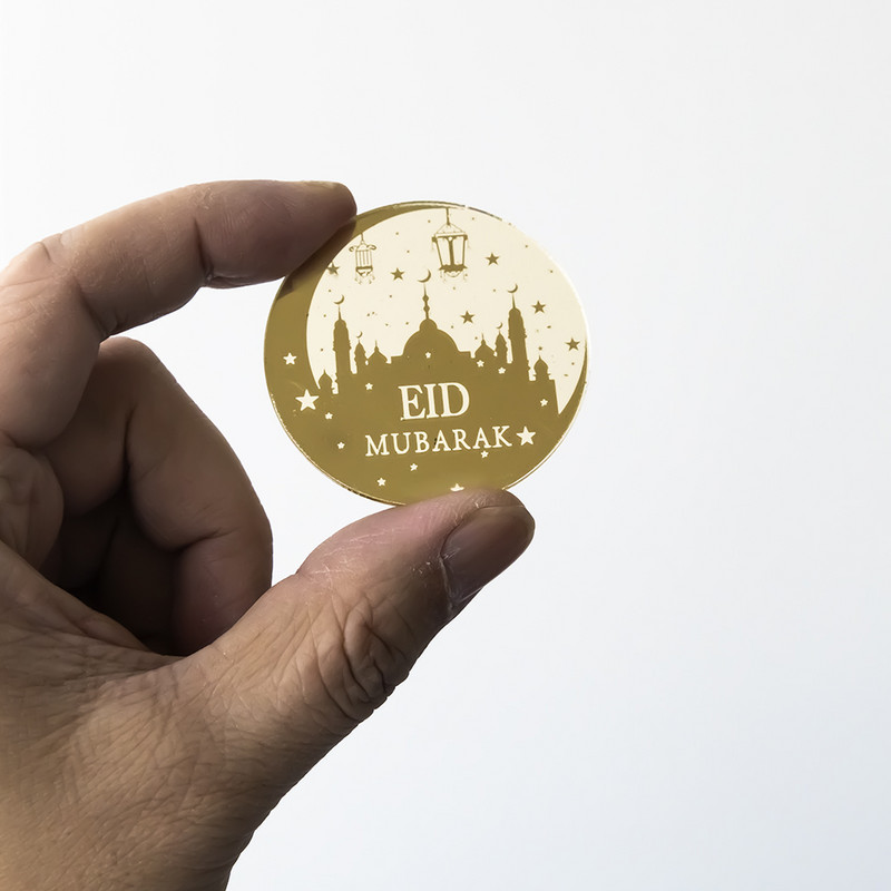 10db/csomag arany akril tükör Eid Mubarak cupcake toppers Ramadan Kareem tortafej