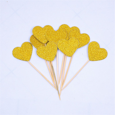 40 buc Steagul de tort Golden Heart Star Cupcake Toppers Baby Shower Decoratiuni pentru petrecerea de aniversare Decoratiuni pentru nunta pentru copii Toppers pentru tort