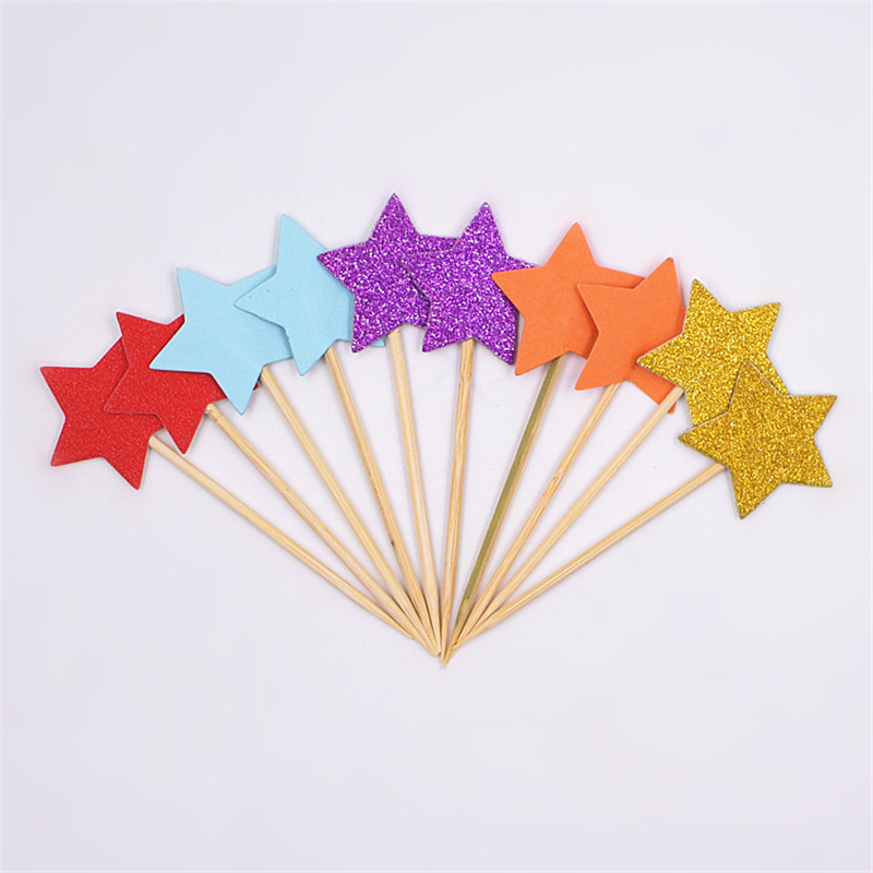40 buc Steagul de tort Golden Heart Star Cupcake Toppers Baby Shower Decoratiuni pentru petrecerea de aniversare Decoratiuni pentru nunta pentru copii Toppers pentru tort