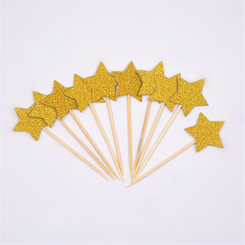 40 buc Steagul de tort Golden Heart Star Cupcake Toppers Baby Shower Decoratiuni pentru petrecerea de aniversare Decoratiuni pentru nunta pentru copii Toppers pentru tort