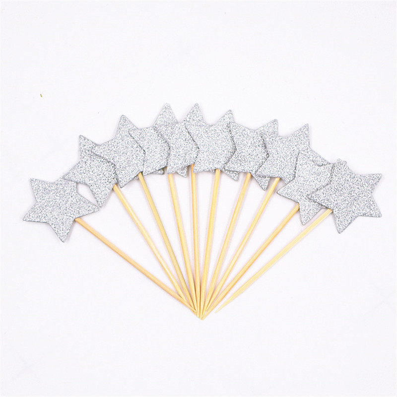 40 buc Steagul de tort Golden Heart Star Cupcake Toppers Baby Shower Decoratiuni pentru petrecerea de aniversare Decoratiuni pentru nunta pentru copii Toppers pentru tort