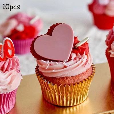 10db Akril Cupcake Topper Arany Piros Szív Boríték Tortafedő Esküvői Valentin-napi desszertparti DIY tortadíszítő eszközök