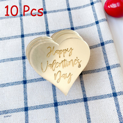 10db Akril Cupcake Topper Arany Piros Szív Boríték Tortafedő Esküvői Valentin-napi desszertparti DIY tortadíszítő eszközök