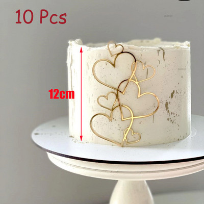 10db Akril Cupcake Topper Arany Piros Szív Boríték Tortafedő Esküvői Valentin-napi desszertparti DIY tortadíszítő eszközök