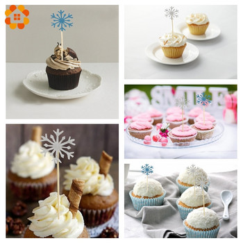 20 τμχ Snowflake Cupcake Toppers Ασημί Μπλε χάρτινο κάλυμμα κέικ για διακόσμηση χριστουγεννιάτικου κέικ Παιδικό χειμωνιάτικο χιόνι για πάρτι
