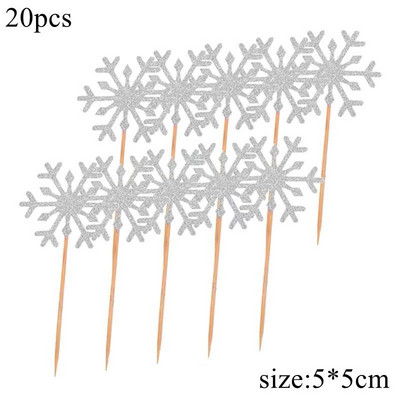 20 de bucăți Toppers pentru cupcake cu fulgi de zăpadă, argintiu, albastru, din hârtie, pentru decorarea torturilor de Crăciun, pentru copii, iarnă, pentru petreceri cu zăpadă