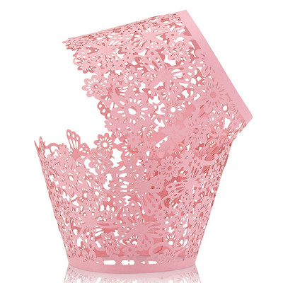 50db lézerrel vágott papír üreges cupcake csomagolók esküvői születésnapi buli tortadísz babazuhany muffin cupcake csésze tokok