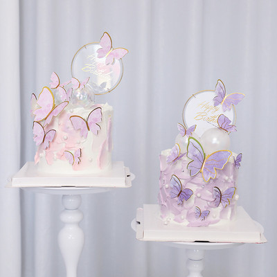 1 set Topper pentru tort La mulți ani, decorare pentru tort, pictat manual, cu fluture, pentru nuntă, petrecere de aniversare, baby Shower