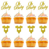 18 gab. Mirdzoša papīra kēksiņu pildītāji Oh Baby Cake Topper 1. dzimšanas dienas kūkas dekori oh Baby Girl Boy Baby Shower Party kūku piederumi