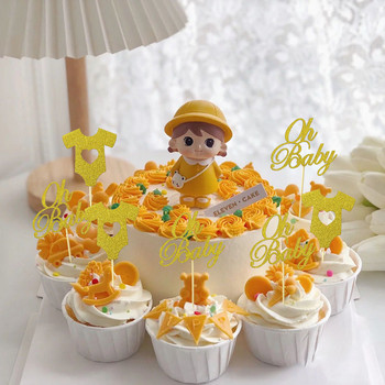 18 бр Блестяща хартия за кексчета Oh Baby Cake Topper Декорация на торта за 1-ви рожден ден oh Baby Girl Boy Baby Shower Party Cake Supplies