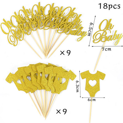 18 gab. Mirdzoša papīra kēksiņu pildītāji Oh Baby Cake Topper 1. dzimšanas dienas kūkas dekori oh Baby Girl Boy Baby Shower Party kūku piederumi