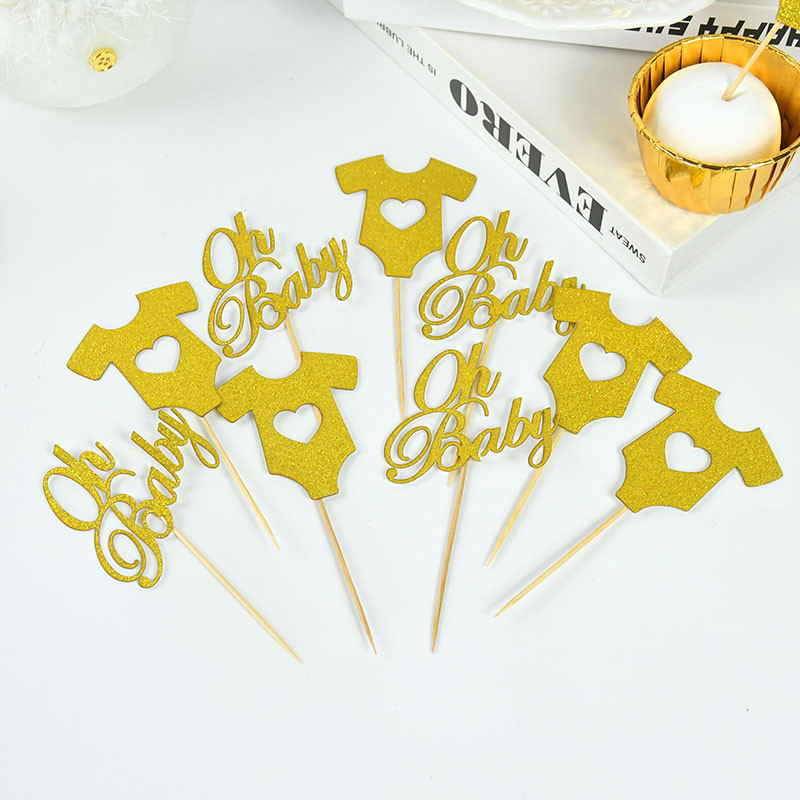 18 gab. Mirdzoša papīra kēksiņu pildītāji Oh Baby Cake Topper 1. dzimšanas dienas kūkas dekori oh Baby Girl Boy Baby Shower Party kūku piederumi