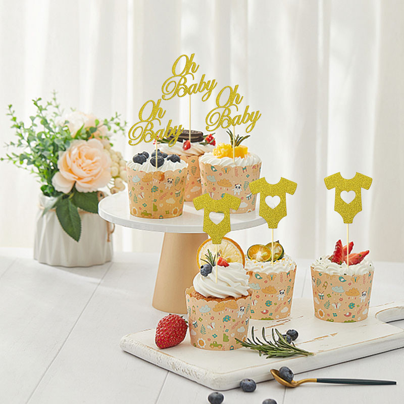 18 gab. Mirdzoša papīra kēksiņu pildītāji Oh Baby Cake Topper 1. dzimšanas dienas kūkas dekori oh Baby Girl Boy Baby Shower Party kūku piederumi