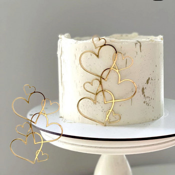 10 τμχ Τούρτα γάμου σε σχήμα καρδιάς μινιμαλιστικό χρυσό ασημένιο κάλυμμα καρδιάς για τούρτα για την ημέρα του Αγίου Βαλεντίνου Διακόσμηση για πάρτι