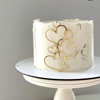 10 τμχ Τούρτα γάμου σε σχήμα καρδιάς μινιμαλιστικό χρυσό ασημένιο κάλυμμα καρδιάς για τούρτα για την ημέρα του Αγίου Βαλεντίνου Διακόσμηση για πάρτι