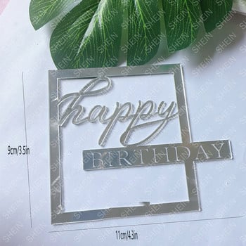 Ins Happy Birthday Creative Silver Cake Topper Страничен акрилен Cake Topper за жени Декорация на торта за рожден ден