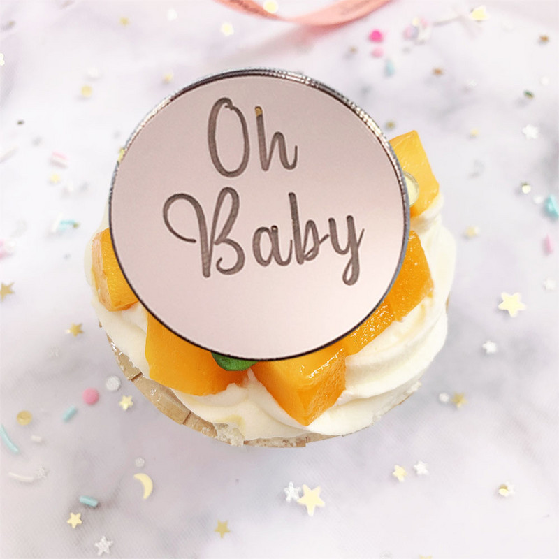 10 buc. Decoratiuni pentru tort pentru petrecere pentru Baby Shower, oglindă acrilice, Topper pentru tort pentru aniversare, pentru copii DIY Oh Baby Cakecup Topper Accesorii pentru copt